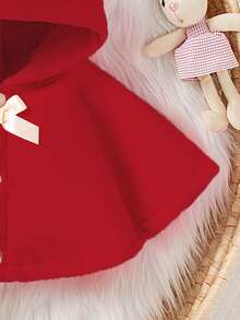 SHEIN 女婴毛绒连帽斗篷，可爱舒适，2024 秋冬新品 - 紅色 - 查看 5