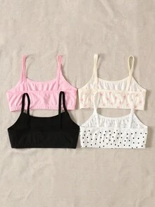 SHEIN 4件套女童彩色心形、波尔卡圆点、条纹图案内衣套装 - 彩色 - 查看 2