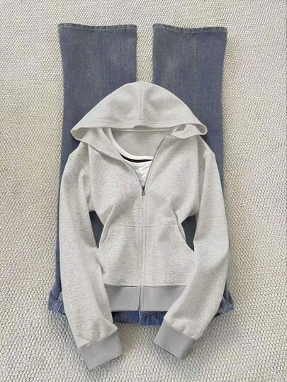 Rina Fox Women's Solid Color Long Sleeve Zipper Collar Casual Pocket Sweatshirt, Autumn