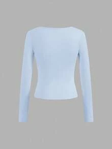 SHEIN Essnce Bộ 4 áo thun cổ vuông tối giản thường ngày dành cho nữ, màu trơn, thích hợp mặc mùa thu/đông, mặc nhiều lớp, mặc ngoài trời, áo lót - Nhiều màu - Xem 11