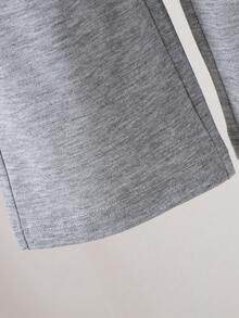 SHEIN 2pcs Baby Girls' Casual V-Neck Letter Graphic Long Sleeve Knit Top And Straight Leg Printed Pants Set, Autumn/Winter - Black - View 6