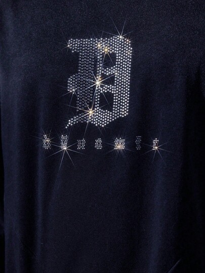 Street Life Camiseta de manga larga con estampado de diamantes desgastados para hombre, corte holgado y acortado