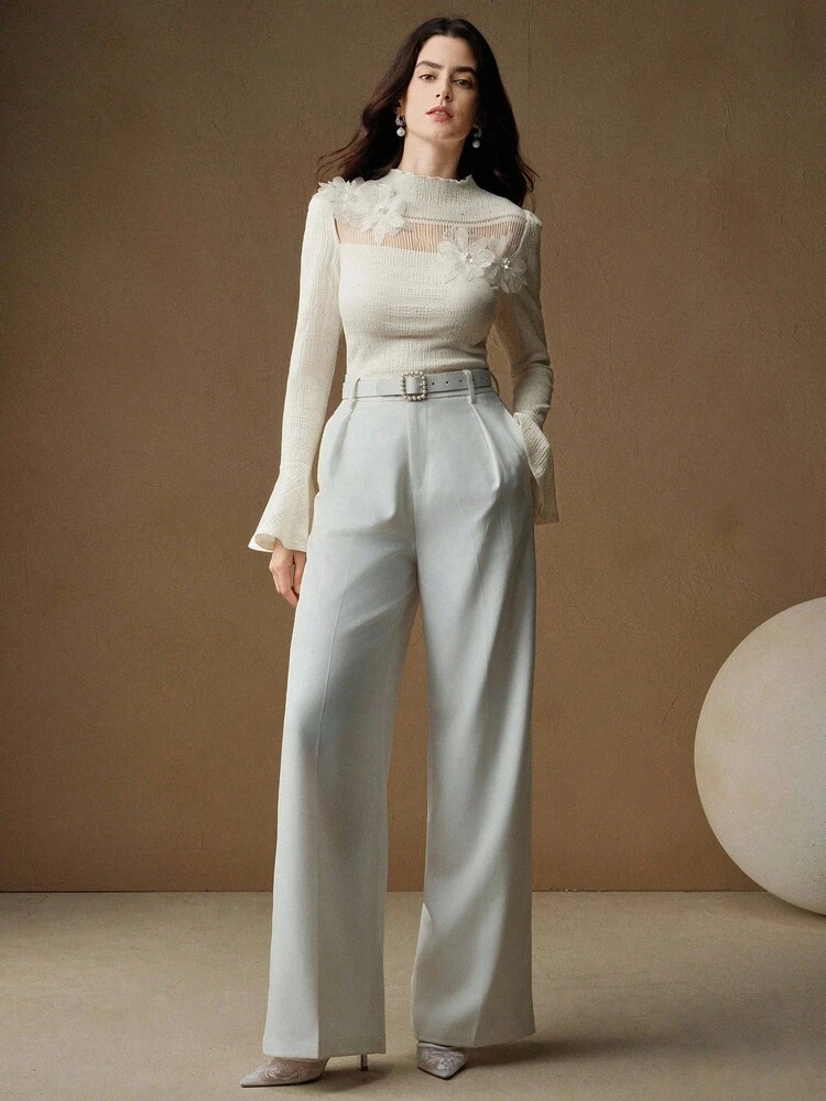 Women's Elegant Flared Sleeve Blouse, Suitable For Fall/Winter, Christmas, New Year, Party, Elegant, Luxury, Formal, Chic