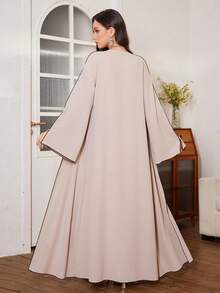 Al Najma 卡其色撞色翻领长袖金色装饰纽扣宽松休闲夹克，秋冬 - 卡其色 - 查看 2