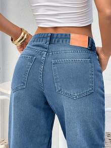 EURMUSE BLACK LOW WAIST BAGGY LOOSE STRAIGHT LEG JEAN - Medium Wash - View 3