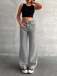 EURMUSE Blugi Carpenter cu talie înaltă și croială dreaptă