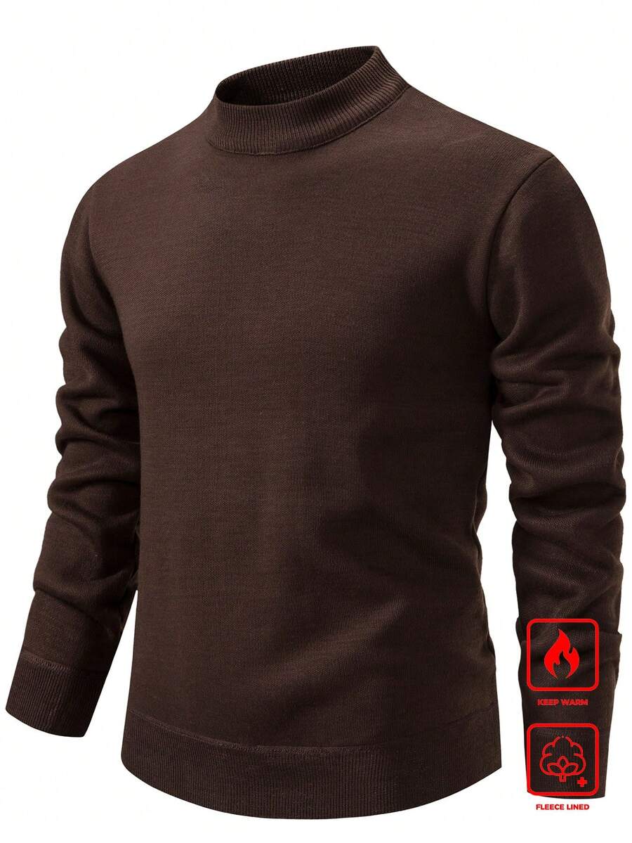 Manfinity Mode Áo len dệt kim cổ đứng tay raglan màu trơn dành cho nam - Cà phê nâu - Xem 1