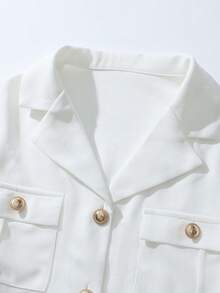 GlowEve 女士优雅通勤纯色夹克和阔腿裤两件套 - 白色 - 查看 6