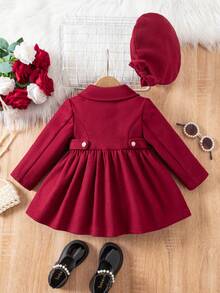 SHEIN اشتر واحد واحصل على واحد مجانًا، 2 عبوة قبعة بيريه بسيطة وجميلة للأطفال الرضع البنات مع زخرفة فيونكة، معطف متوسط الطول مناسب لحفلات عيد الميلاد، الحفلات المسائية، الحفلات، حفلات الزفاف، المعمودية، حفلات الافتتاح، مناسب للاستخدام اليومي، مناسب للخروج، مناسب لعيد الميلاد والعطلات، مناسب للخريف والشتاء - الأحمر - مشاهدة 3
