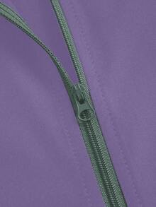 SHEIN TaskFit Contrast Color Zipper Pocket Long Sleeve Scrub Uniform Jacket - Purple - View 6
