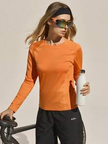 Easithlete 女式长袖运动户外衬衫速干透气上衣轻便防紫外线健身跑步训练徒步徒步旅行露营登山上衣霓虹橙色