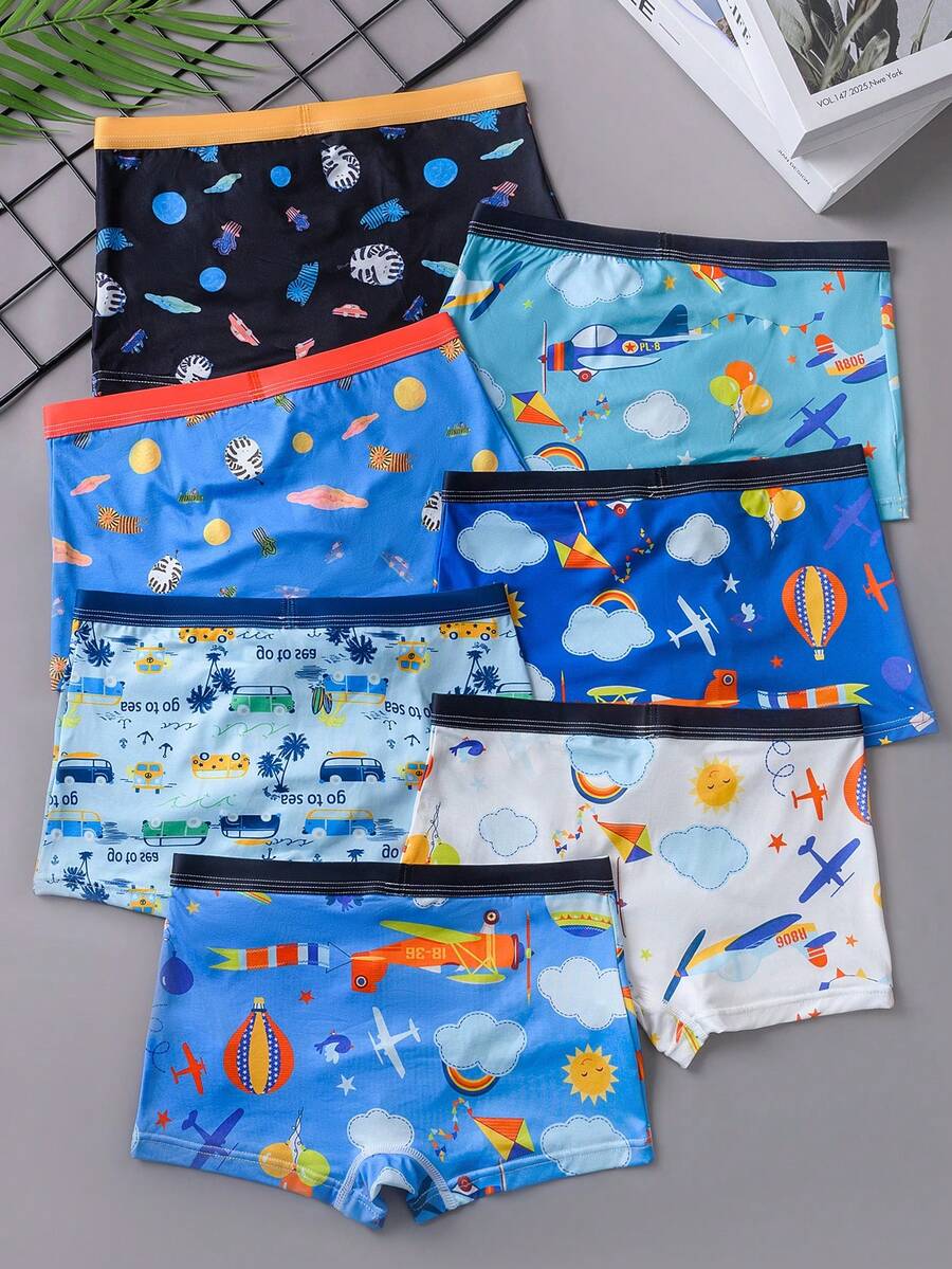 Set de 7 calzoncillos tipo bóxer cómodos y con diseños de dibujos animados lindos para niños preadolescentes - Multicolor - Ver 1