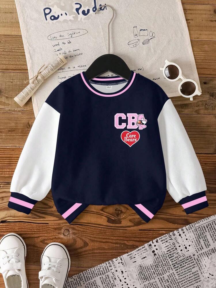 SHEIN X Care Bears 年轻女孩休闲日常撞色卡通熊图案卫衣 - 白色 - 查看 2