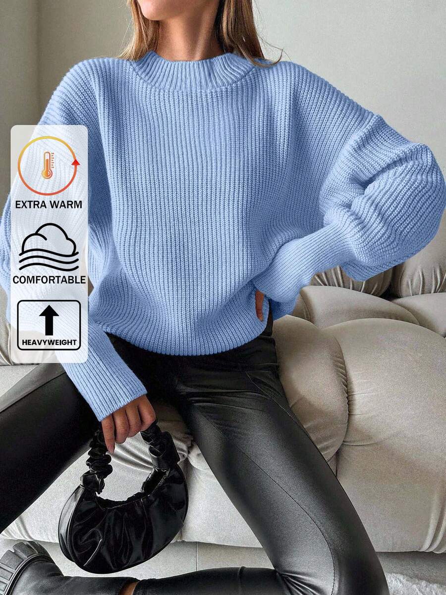 EURMUSE Women's Solid Color Crew Neck Casual Pullover Sweater,Jumper,Cream Jumper,Jumpers,Black Jumper,Womens Jumper,White Jumper,Women's Jumper,Women's Jumpers,Winter Clothes - Blue - View 1