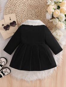 SHEIN Abrigo de trinchera para niñas bebé con cuello de piel sintética y decoración de lazo, para otoño/invierno