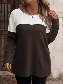 EMERY ROSE Áo thun nữ cổ tròn tay dài màu sắc cỡ lớn có nút trang trí, vải họa tiết kẻ caro nhỏ, mùa thu/đông - Nhiều màu - Xem 4