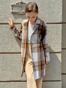 Tween Girl Casual Plaid Print Long Sleeve Jacket + Solid Color Top + Khaki Pants 3-Piece Elegant Outfit - Multicolor - View 5