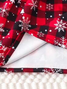 SHEIN Playful Pals Baby Girl Christmas Plaid Dress Snowflake Print Long Sleeve Ruffle Shoulder Large Bow A-Line Princess Dress Holiday Party Outfit - Multicolor - View 6