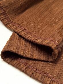 Flirla 大码女式棕色纯色针织细肩带性感开衩连衣裙 + 休闲针织开衫两件套 - 棕色 - 查看 6