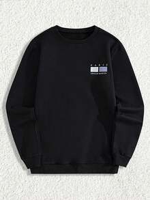 EURMUSE Herren Sweatshirt aus Baumwolle mit Buchstaben Aufdruck, Rundhalsausschnitt, Regular Fit