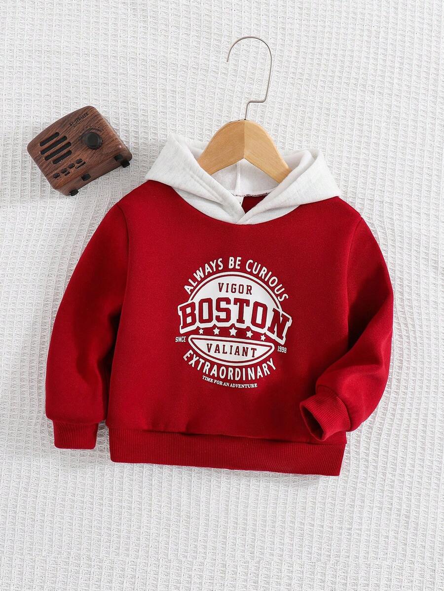 Cozy Pixies Baby Boy Letter Pattern Contrast Color Sweatshirt Autumn Winter Clothes For Girl - Burgundy - View 1