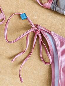 Bộ bikini tam giác hở lưng bèo nhún phối màu kèm chân váy đi biển mùa hè - Nhiều màu - Xem 3