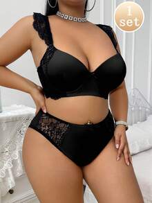 SHEIN Set de 2 sujetadores con aros y encaje en tallas grandes - Negro - Ver 3