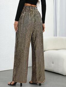 EMERY ROSE Women's Sequin Straight Leg Pants, Autumn Winter Party Holiday For Holiday Party Clothes - Gold - View 2