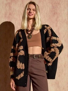 EURMUSE Women Towel Embroidery Front Button Drop Shoulder Chunky Cardigan,Long Cardigans Woman,Petite Cardigans,Cardigans - Multicolor - View 6