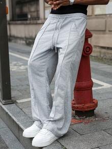 Manfinity Hypemode Pantalones de chándal grises casuales y con dobladillo dividido para hombres jóvenes - Gris - Ver 6