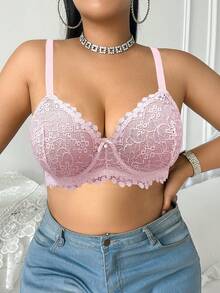 DesireSculpt Áo ngực nâng ngực ren gọng cỡ lớn - Hồng - Xem 5