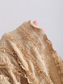 Sweetra Women's New Textured Fabric Asymmetric Hem Long Sleeve Blouse With Metal Decor, Suitable For Commuting And Outings, Spring/Summer/Autumn - Khaki - View 5