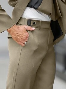 Calvornis 男士纯色交叉裹身长袖西装外套和口袋西装裤商务西装套装 - 綠色 - 查看 3