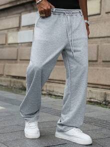 Manfinity Hypemode 年轻时尚的运动风灰色男士抽绳腰带运动裤，灰色喇叭裤，灰色慢跑裤，男士阔腿运动裤，男士专业俱乐部运动裤，男士冬季服装，送给男友的完美礼物，时尚百搭，适合街头、校园和万圣节等场合 - 灰色 - 查看 7