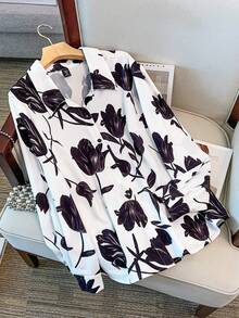 SHEIN 大码女式经典简约修身衬衫，百搭秋冬装，适合日常通勤 - 彩色 - 查看 4