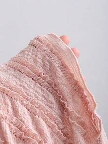 Sweetra 女士新款春夏秋休闲通勤旅行衬衫，纹理面料，不对称肩部，喇叭袖，不对称下摆，腰部金属装饰 - 粉色 - 查看 5