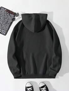 EURMUSE Áo hoodie dài tay thường ngày có mũ trùm đầu in chữ cho nam - màu đen - Xem 2