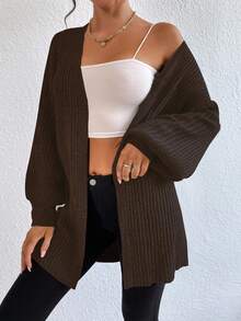 EURMUSE Drop Shoulder Open Front Ribbed Knit Duster Cardigan