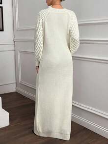 EURMUSE Vestito lungo maglia maxi con maniche a palloncino, effetto texturizzato, per donna - Albicocca - Visualizzare 2
