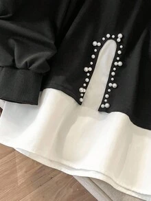 Lacomfia 1 件女士黑色长袖运动衫，时尚铆钉设计上衣 - 黑色 - 查看 3