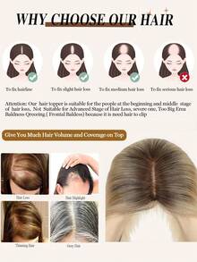 Topper per capelli lisci da 14 pollici, con base di 5,5"x5,5", in capelli umani, per donne con capelli diradati, accessori per capelli per donne - S2/24 - Visualizzare 4