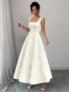 Elenzga 新品女式无袖破洞花卉纹理梭织面料修身中长优雅连衣裙，百搭又迷人