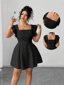 Elenzga Elegant Jacquard Ruffle Hem Dress In Light Yellow - Black - View 4