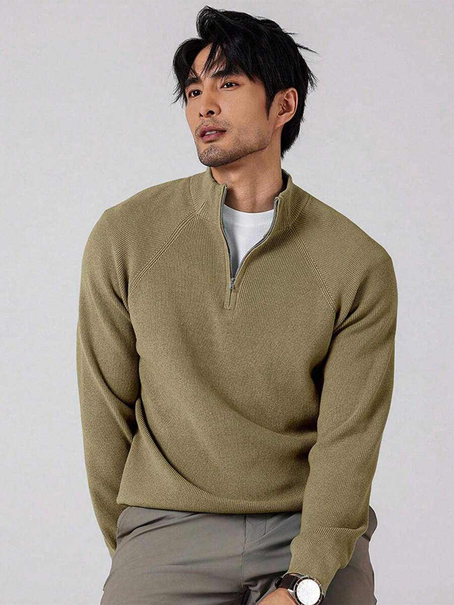 OTTIMOZO Áo len dệt kim dài tay đơn giản, tối giản, màu trơn dành cho nam, Thu/Đông - Rượu sâm banh - Xem 1