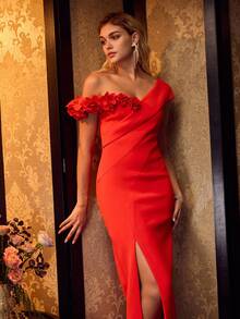 MOTF Soiréza STEREO FLORAL ASYMMETRICAL SHOULDER PROM DRESS, PARTY - Red - View 2