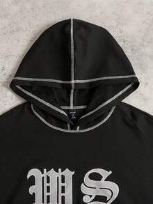 ROMWE MEN Street Life Men's Contrast Stitching Hoodie Set - Black - View 2