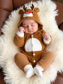 SHEIN 新生儿可爱驯鹿造型圣诞服装婴儿男孩女孩圣诞装拍照服装