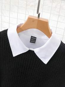 INAWLY Women Casual/ Work Slit Black Knitted Vest