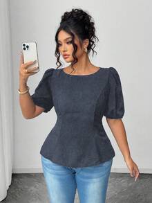SHEIN Elenzya Plus Size Casual Shirt With Unique Back Tie Design - Dark Grey - View 5