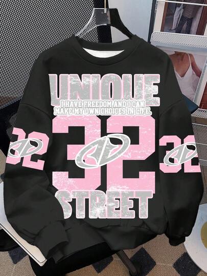 SHEIN Teen Girls Casual Streetwear Style Tracksuit, Sports Style Pink Numeric Placement Print Pattern, , Retro American Sweet, High School Campus Vibe, Net Celebrity, Teen Girls Casual Loose Thermal Lined Crew Neck Oversized Sweatshirt Suitable For Autumn/Winter, Hippie Style Music Festival, Citywalk, Street Atmosphere, Casual Campus Sports Style, Outdoor Picnic, Outings, Street Photography, Home, Campus, Streetwear Vintage, Easy Comfort, Autumn Layers For Kids, 2000s Style, Y2K Clothes, Winter Clothes